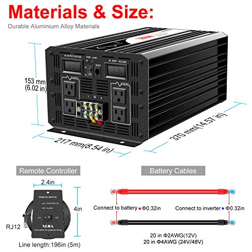 Xijia 3000W 3200W (Peak Power 6400W) Pure Sine Wave Power Inverter Dc 12V To 110V Ac Converter 60Hz Solar Converter For Home Use Car (Dc12V (Range 10V-15V) 3200W) #TOP3