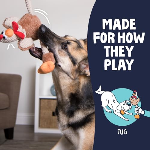 Image of goDog Checkers Skinny Rooster Tough Plush Toy with Chew Guard Technology, Durable Checkered Fabric & Squeaker for Active Play, Brown, Large
