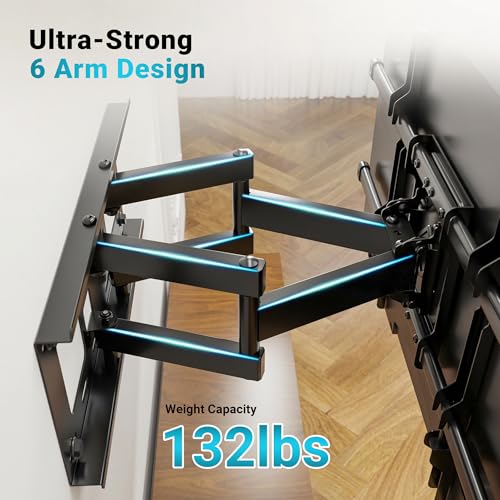 Image of BONTEC Full Motion TV Wall Mount for 37-85 Inch TVs, Hold up to 132lbs, Heavy Duty Swivel Tilt TV Mount, Articulating Dual Arm Wall Mount TV Bracket, Max VESA 600x400mm, Fits 16 inch Wood Studs