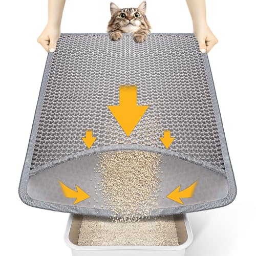 Conlun Alfombrilla Arenero Gato 58x42cm, Alfombra para Arena de Gato de Doble Capa Diseño de Panal de EVA, Impermeable y Antideslizante, Suave para las Patas, Fácil de Limpiar, Gris
