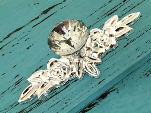 Cabinet Pull Antique, Cabinet Pulls Knob Glass Crystal Drawer Knob Dresser Pulls Cabinet Knob Flower Back Plate Silver, Material Zinc Alloy/Glass #TOP2