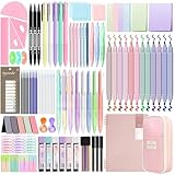 Focxoio 146PCS Aesthetic Stationery Supplies with Pen Case & Notebook,12 Pastel Highlighters,3 Erasable Pens,5 Multicolor Pen,5 Gel Pen,9 Mechanical Pencil Stationery Set for Students School Supplies