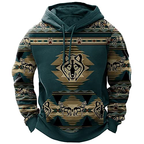 Western Aztec Hoodies for Men Vintage Retro Hoodie Country Pullover Stylish Sweatshirts Hooded Sweatshirt with Pockets - Main Image