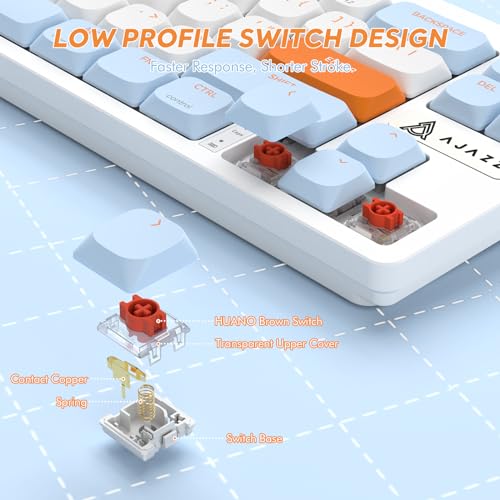 Image of A.JAZZ AKL680 65% Low Profile Wireless Mechanical Keyboard, BT /2.4Ghz Dual Mode 68 Keys Gaming Keyboard with Ultra-Thin Red Switches for PC /Laptop /Windows /Mac(Blue /White)