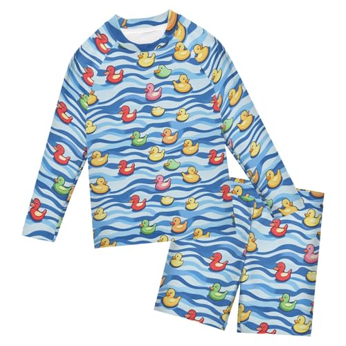 Yellow Rubber Duck Boys Rash Guard Swimsuits Set for Boys Long Sleeve Swim Shirts Bathing Suits B0404242