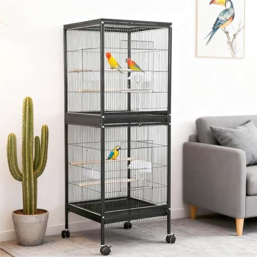 55 Inch Rolling Small Bird Cage, 2-in-1 Bird Carrier...