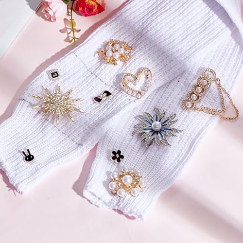 Image of 51 Pcs Pearl Brooch Pins for Women, Charms for Socks Safety Pin, Gold Charms DIY (Brooch & Pin 002)