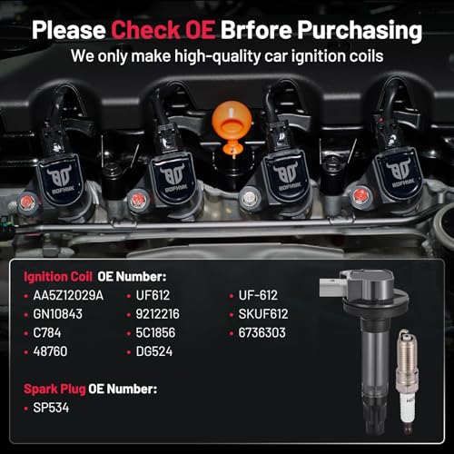 Image of BDFHYK 6 Ignition Coil Pack UF612 and 6 Iridium Spark Plug SP534 Compatible with Ford 2010-2012 Flex,2010-2012 Taurus;Compatible with Lincoln 2010-2012 MKS,2010-2012 MKT 3.5L Coil for GN10843 5C1856