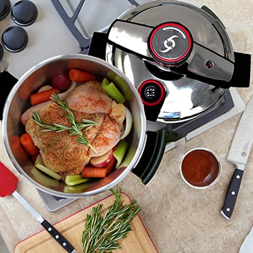 Bogner - Stainless Steel Pressure Cooker. 5 Safety Security System Valve, 4.2 & 6.3 Quartz Capacity Pots, Includes A Thick Glass Lid And Steamer For Cooking, Compatible With All Types Of Stoves #TOP7