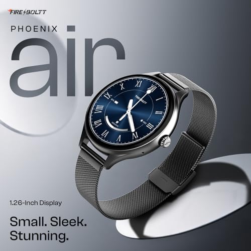 Image of Fire-Boltt Phoenix Air Smart Watch 1.26 inch Round Display, Rotating Button, Wireless Charging, Ultra Lightweight Metal Body, Bluetooth Calling, Smartwatch with Silicone & Mesh Steel Straps Onyx Black