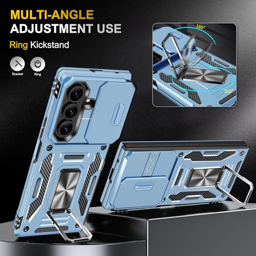 Image of Slide Camera Cover with Ring Holder Mobile Phone Case Cover for Samsung Galaxy Z Fold7 5G (Blue)