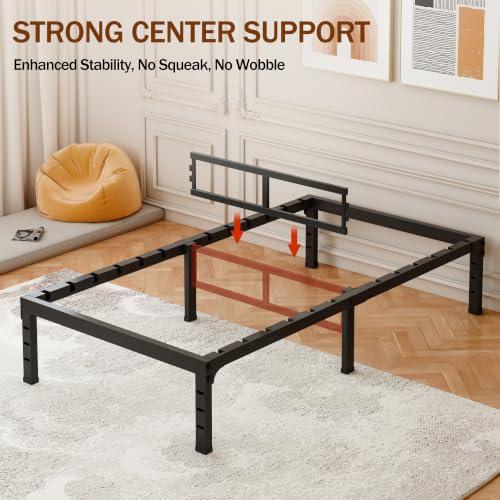 Image of FUIOBYVV Twin Bed Frames,18 Inch Heavy Duty Metal Platform Bed Frame Twin Size Support Up to 3500 lbs,No Box Spring Needed,No Shaking,Steel Slat Support,Noise Free,Easy Assembly
