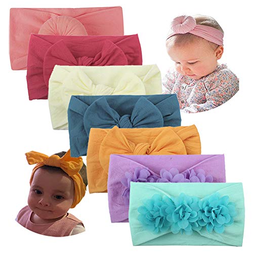 7pc Baby Girl Headbands Bow Newborm Infant Toddler Head Wrap Hairbands Flower Bun Knot Bow Hair Accessories (7PC Set C)