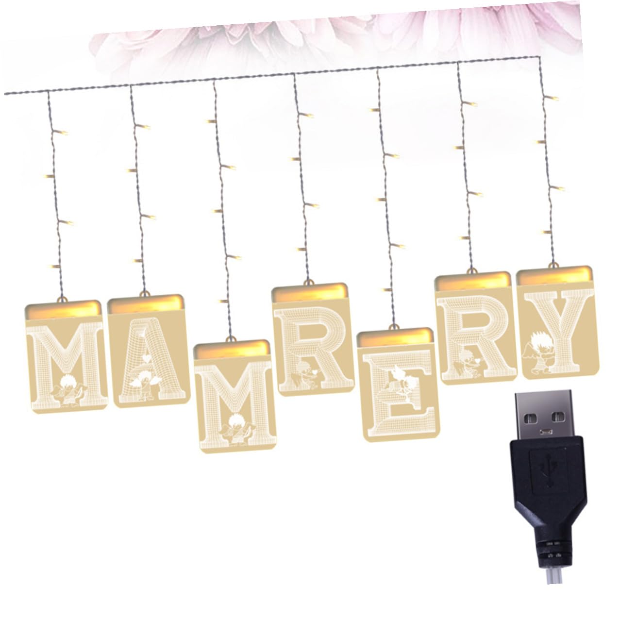 Heirate Mich USB LED Lichterkette, Beige Acryl, Romantisch | Warmweißes Licht, Flammenlos und Stromsparend, für Party und Tischdeko
