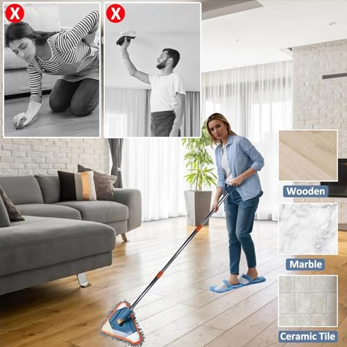 Image of Wall mop Cleaner with Long Handle,Triangle Microfiber Dust Mop Baseboard Cleaner Tool Ceiling Washer Window Washing Kit with Extension Pole2 Removable Washable Replacement