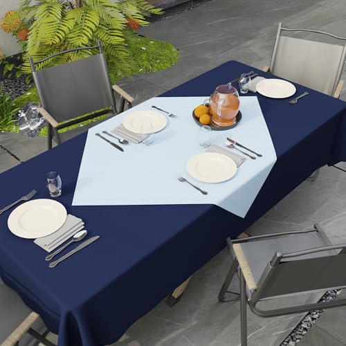 Image of Encasa XO Dining Table Cover Cloth for 4 Seater | 90x90 cm Cotton Canvas Square Table Cloth | Machine Washable Tablecloth for Indoor & Outdoor Use - Ice Blue Solid Color