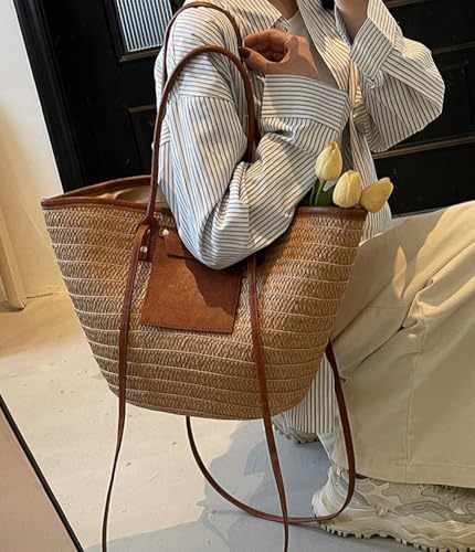 Rungion Straw Beach Bags for Women Large Rattan Woven Tote Shoulder Purse Summer Crossbody Top Handle Handbags for Vacation4