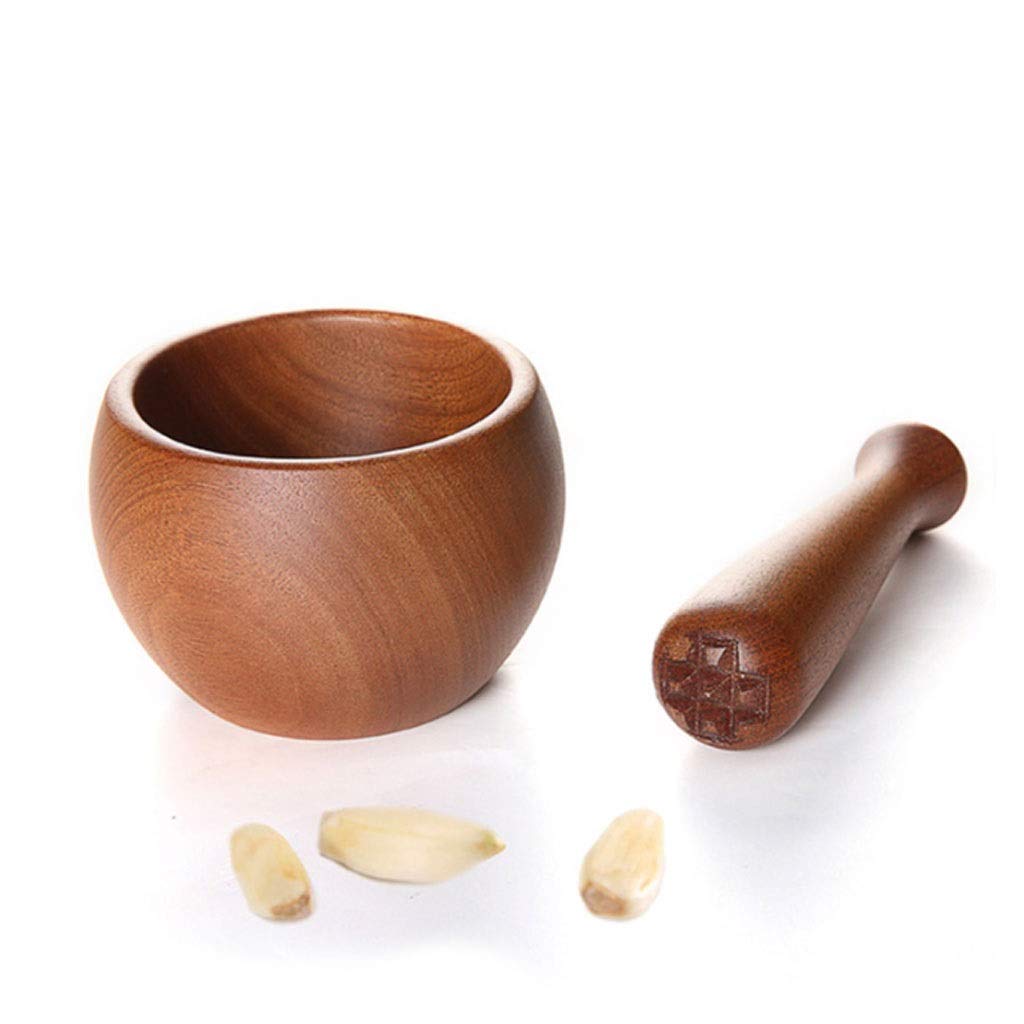 BATLAM Mörser und Stößel Stößel- und Mörser-Set für Küchenzutaten, manuelle Holz-Knoblauchpresse, Pfeffermühle zum Mahlen von Nüssen, Durchmesser: 3,7 Zoll, Mühle, Gewürz-Kräutermühle