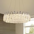 Siljoy Modern Crystal Chandelier 23.6" Chrome K9 Crystal Chandeliers LED Adjustable Round Chandelier for Dining Room Luxury 3 Tiers Pendant Ceiling Light Fixture for Living Room Kitchen Bedroom