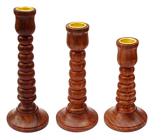 Image of ITOS365 Handmade Wooden Candle Holder Stand Set of 3 | Decorative Tealight Holders for Home Decor | Handcrafted Wooden Candle Stands for Living Room, Table & Festive Decoration | Gift Item