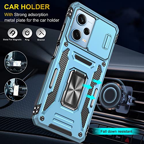 Image of Slide Camera Cover with Ring Holder Mobile Phone Case Cover for Poco X5 Pro (Blue)