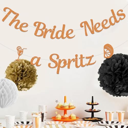 Bannière The Bride Needs a Spritz orange pailleté pour célébrer la future mariée