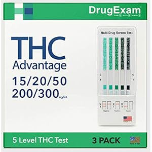 3 Pack – DrugExam THC Advantage Made in USA Multi Level Marijuana Urine Test Kit. Highly Sensitive THC 5 Level Drug Test Kit. Detects at 15 ng/mL, 20 ng/mL, 50 ng/mL, 200 ng/mL and 300 ng/mL (3)
