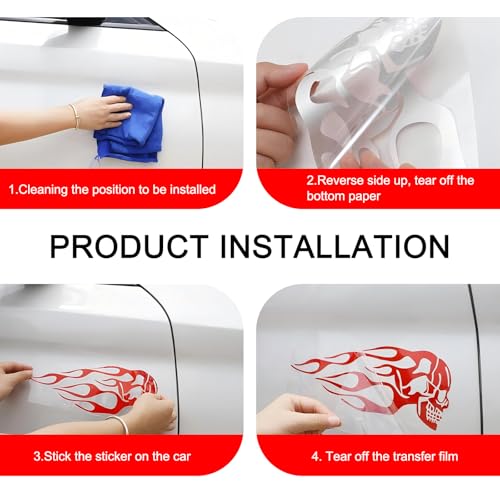Image of 2 PCS Automotive Stickers, 9.84 inch x 3.93 inch Skull Flame Reflective Stickers, Self-Adhesive Outdoor Waterproof Safety Flame Personalized Decals, Universal for Most Cars (Red #M)