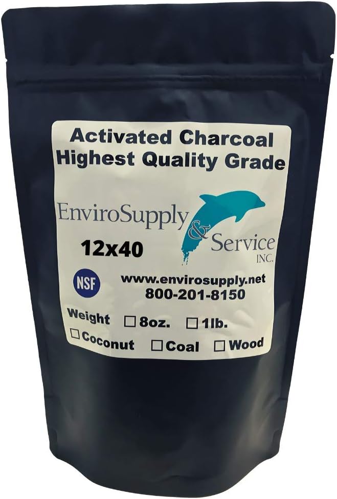 EnviroSupply Granular Activated Charcoal 12x40 Coconut Shell Bulk Activated Carbon for Water Filtration Aquariums Fish Ponds Potable Water and Beverage Manufacture