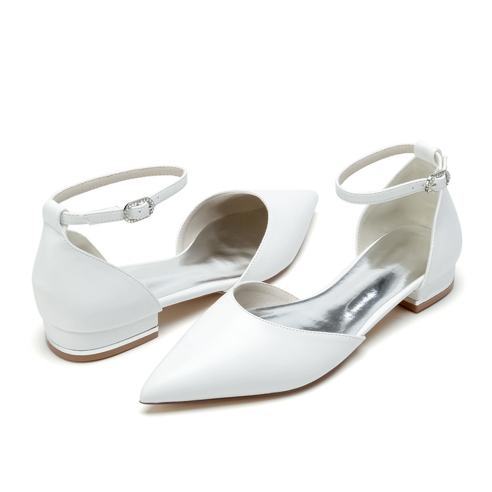 Femmes Fermées Bout Pointu Chaussures De Mariée Bride Cheville en Cuir PU Chaussures De Mariée Confort Talon Plate Ballerines