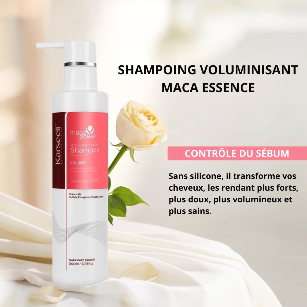 Karseell MACA CARE SYSTEM Coffret Shampooing Volumisant + Après-Shampooing Réparateur Huile d’Argan Panthénol Volume Réparation Hydratation Cheveux Fins Secs Abîmés Sans Sulfates ni Parabènes 200ml x2
