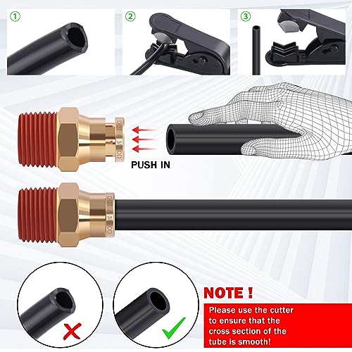Image of CheeMuii 43 PCS Brass DOT Air Brake Line Fittings 1 /4 inch 3 /8 inch 1 /2 inch Push to Connect Fittings Quick Connect & NPT Thread Tube Air Hose Fittings Repair Kit for Truck or Industrial Air System