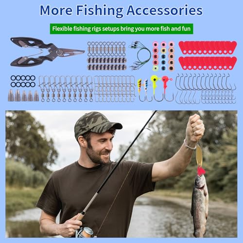 Kit de Señuelos para Pesca 140/234PCS con Alicates, Caja de Equipo de Pesca Incluida, Cebos Biónicos, Cucharillas, Anzuelos, Pesos para Agua Dulce y Salada para Hombres, Mujeres y Niños miniatura 5