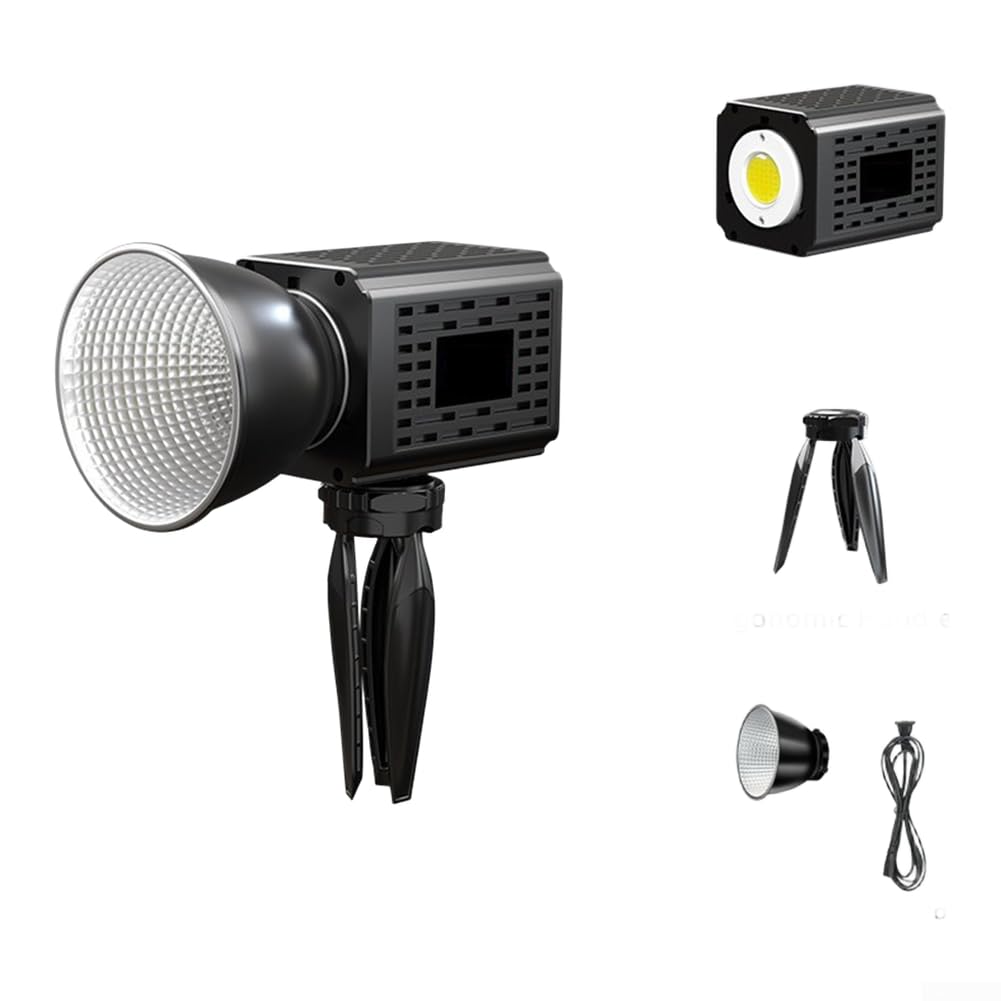 Luz compacta de relleno COB de 60 W con difusor y reflector, lámpara de fotografía portátil de mano para grabación de video y creación de contenido (negro)