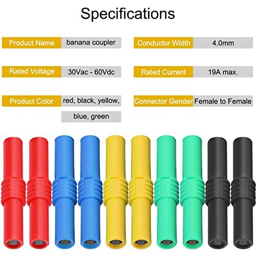 Image of 10Pcs 4mm Banana Plug Coupler Female to Female Insulated Banana Socket Jack Connector for Multimeter Speaker Test Leads Electrical Connections, 5 Colors