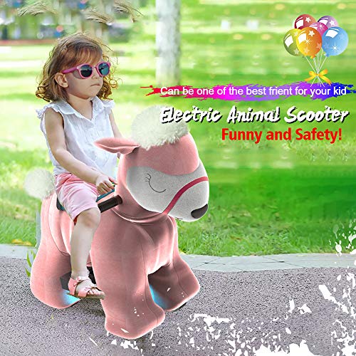 HOVER HEART Rechargeable 6V/7A Plush Animal Ride On Toy with Bottom LED Light for Kids (3~7 Years Old) with Safety Belt (Alpaca Llama)