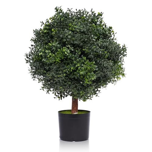 Silk Tree Warehouse One 2 Foot Outdoor Artificial Boxwood Ball Topiary Bush Potted UV Rated Plant by...