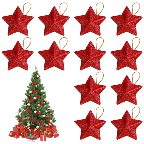 Weihnachtsbaumschmuck, 12 Stück Rote Sterne, 7 cm, Baumschmuck...
