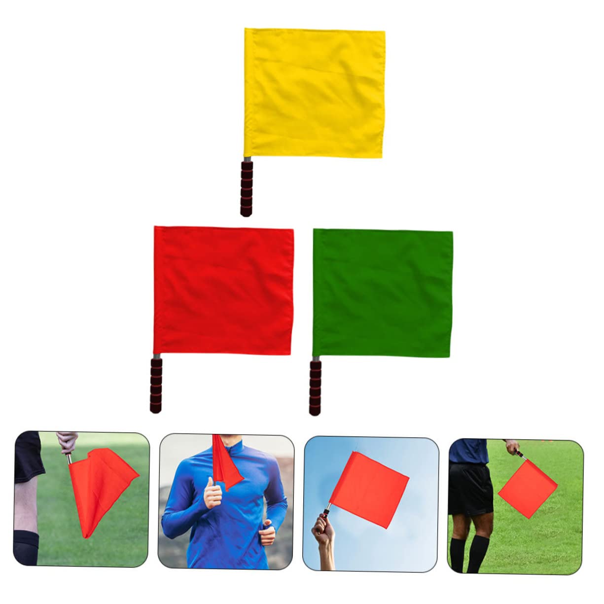 INOOMP Traffic Flag Set 3pcs Referee Flags Stainless Steel Poles Sponge Handle Pad Sturdy Lightweight for Football Matches