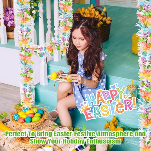 Image of 50FT Easter Tinsel Garland Hanging Streamers Decorations for Tree Stairs Mantle Hanging Oranment Outdoor Indoor Party Supplies