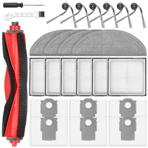 Image of 25 Pack Replacement Accessories Kit Compatible with Roborock Q10 S5+ Robot Vacuum, 1 Main Brush, 6 Dust Bags 6 Side Brushes, 4 Mop Pads, 6 HEPA Filters, 1 Screwdriver, 1 Cleaning Tool