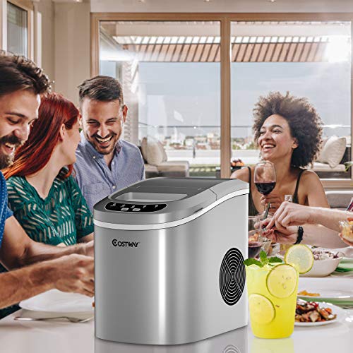 Costway Fabbricatore Di Ghiaccio 12Kg/24H, Macchine Per Cubetti Di Ghiaccio, Produttore Per Ghiaccio Con Serbatoio 2,2L (Argento) - 8