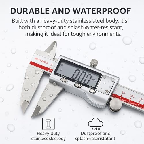 Image of SKADIOO Digital Caliper Measuring Tool, Stainless Steel Vernier Caliper Digital Micrometer with Large Screen, Easy Switch from Inch to mm, 6 Inch Caliper Tool for Professional /DIY /Household