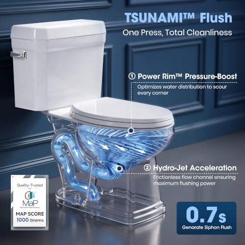 Image of 17.3 inch Elongated Toilet with Soft Close Seat, Two piece Toilets for Bathroom