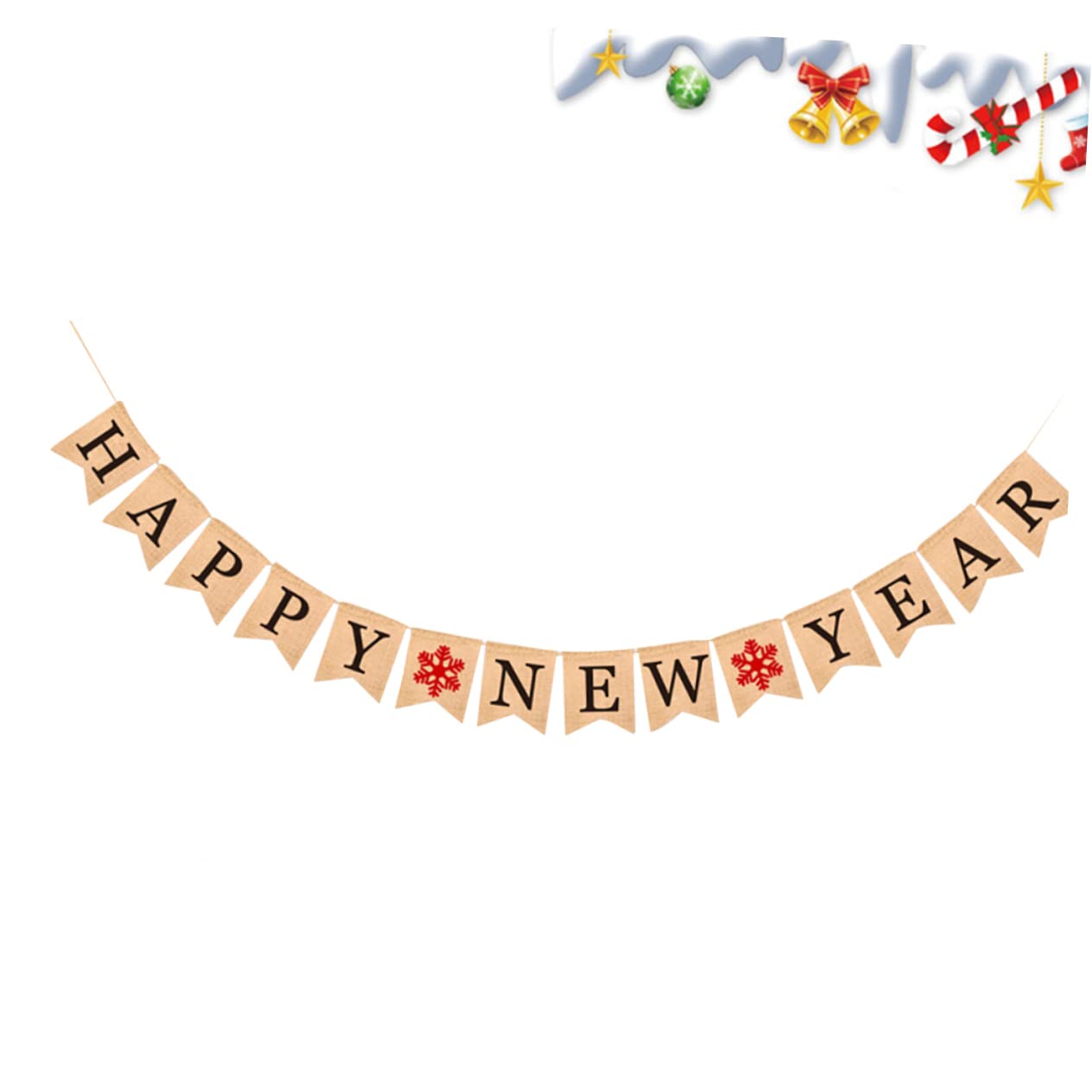MAGICLULU 3 Pz striscione di felice anno striscione appeso in juta arredamento retrò happy new year buon anno ghirlanda bandiera della tela da imballaggio dell'annata stamina festiva