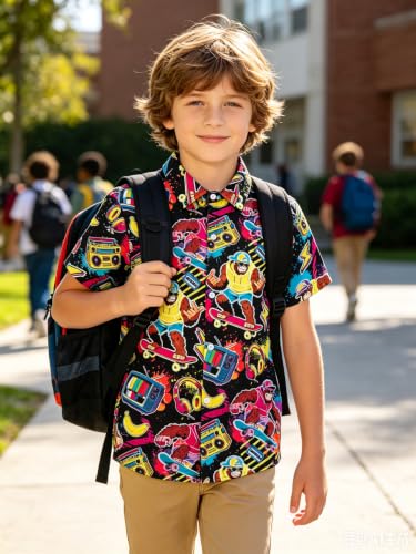 Image of uideazone Boys Hawaiian Shirts Novelty Printed Funky Short Sleeve Button Down Shirt Kids Aloha Luau Shirt 7-14T