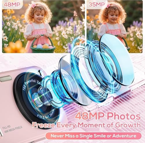 Digital Camera for Kids, 48MP FHD 1080P Point and Shoot Digital Cameras with 16X Zoom Anti-Shake, Compact Portable Cameras for Photography, Compact Camera for 6 7 8 9 10 Years Old- Toys for Toddler - Thumbnail 2