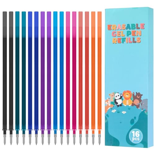 Thboxes 16 Stück Radierbare Ersatzminen 0 7 Kompatibel mit Legami Gelstifte Bunte Nachfullminen mit Radierbarer Tinte in 8 Farben Tintenrollermine Gelschreibermine Radierbar Höhe 13 cm