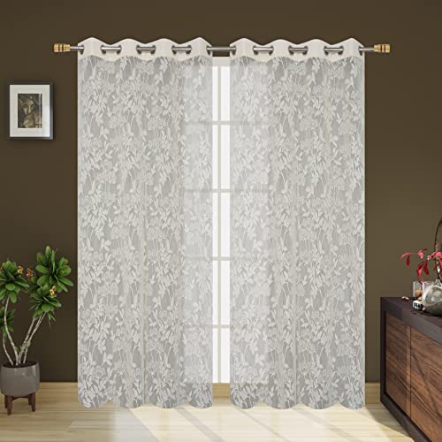 Image of Galaxy Home Decor Transparent Lily Net Curtain Sheer Curtains for Door 7 Feet, Pack of 2, Cream