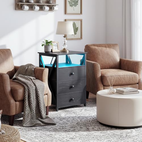 Image of AMHANCIBLE Nightstands Set of 2, LED Night Stand with Charging Station
